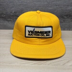 Vintage Vilsmeier Auction Hat Cap Snap Back Yellow Patch Advertising Mens 80s
